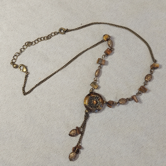 Nina Ricci Antique Gold Natural Tiger Eye Necklace